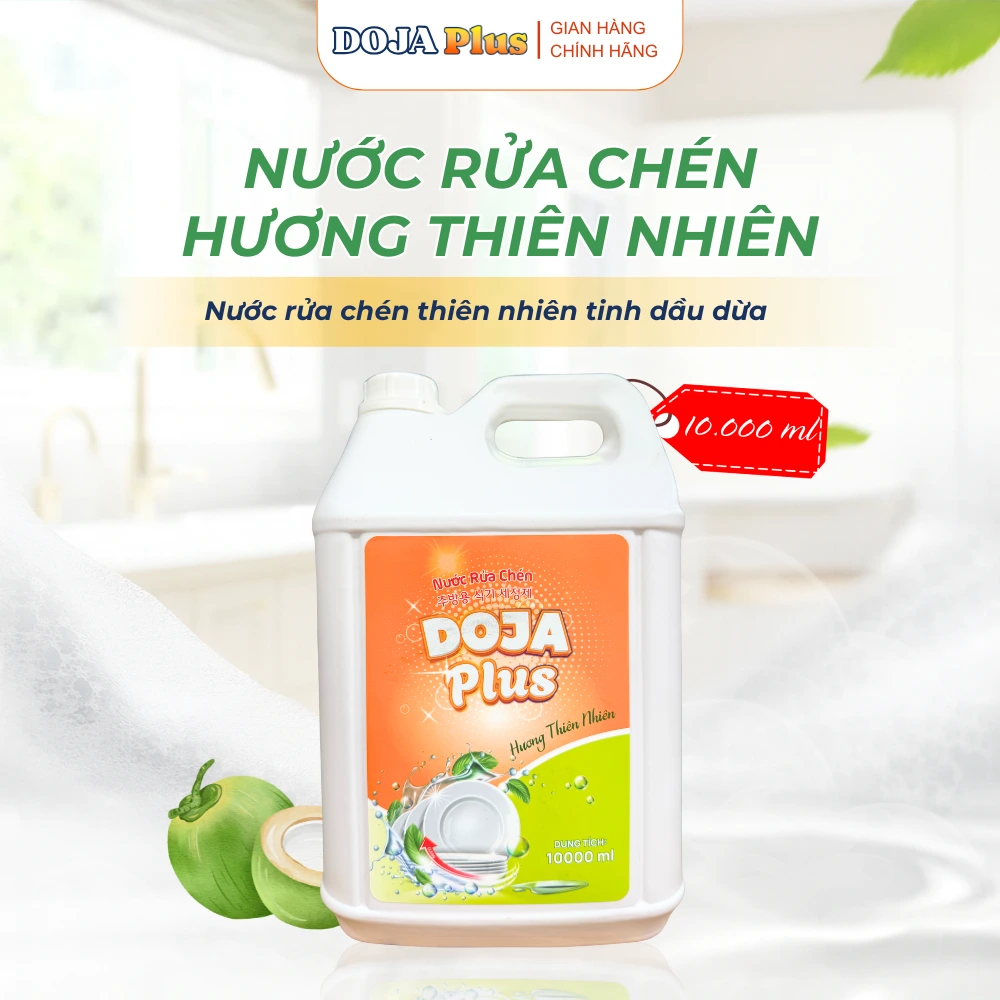 Nước rửa bát DoJa PLus siêu tiết kiệm can 10L, sạch kỹ và an toàn da tay