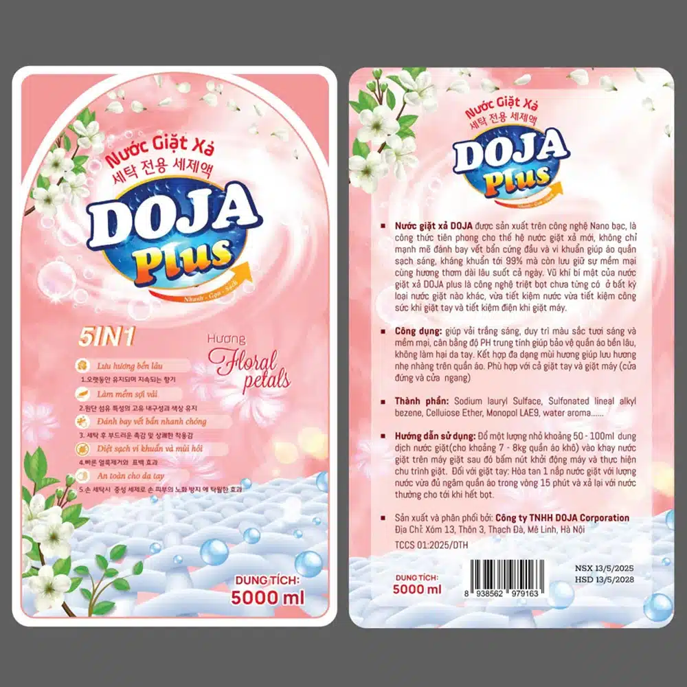 thành phần và sử dụng nước giặt doja plus 5l