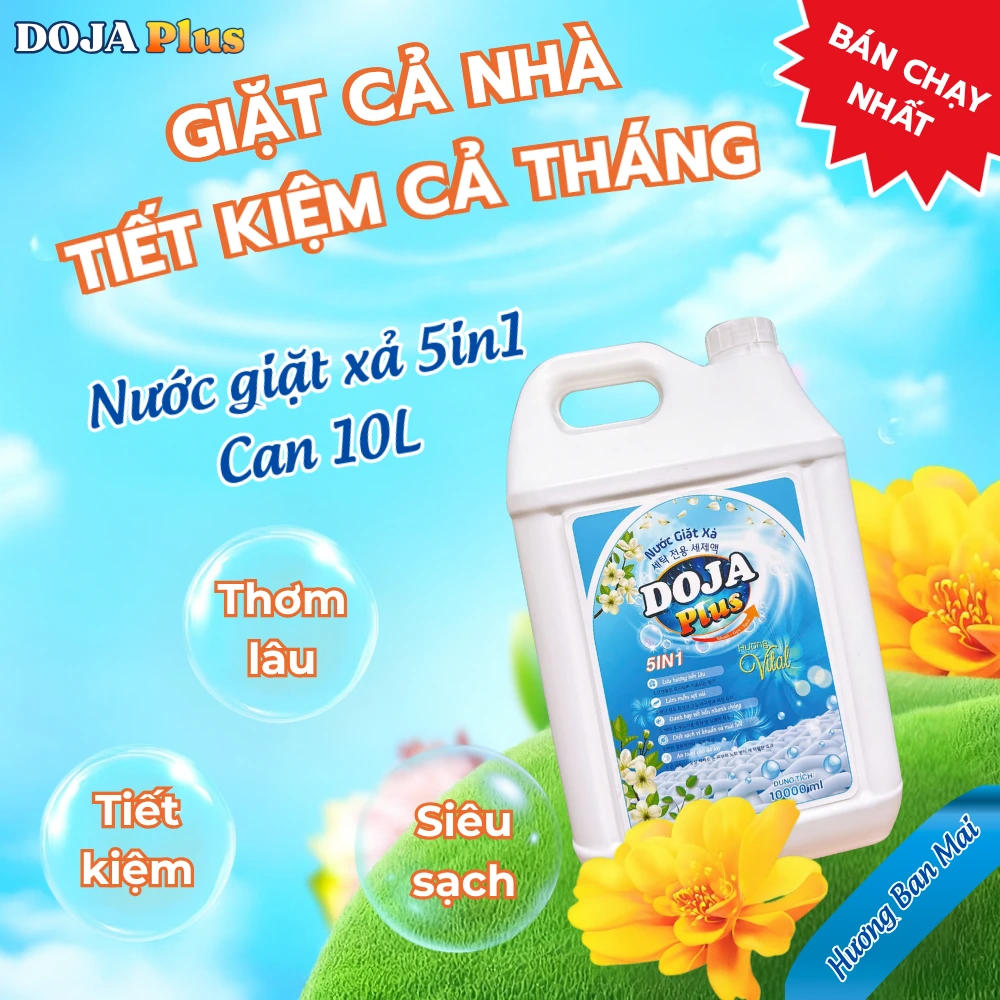 Nước giặt xả doja plus can 10L hương ban mai bán chạy siêu tiết kiệm